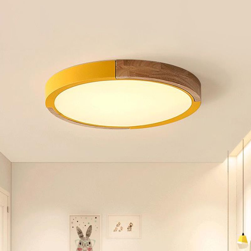 Circle Flush Mount Macaron Acrylic White/Pink/Yellow LED Ceiling Light Fixture in Warm/White Light, 16"/19.5" Wide