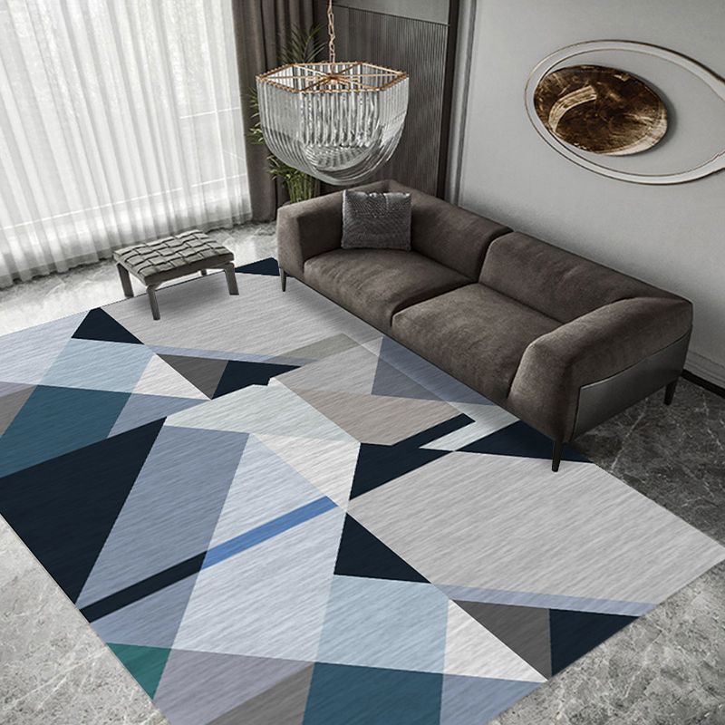 Grey Tone Casual Area Carpet Polyester Geometry Indoor Rug Anti-Slip Backing Carpet for Home Decor
