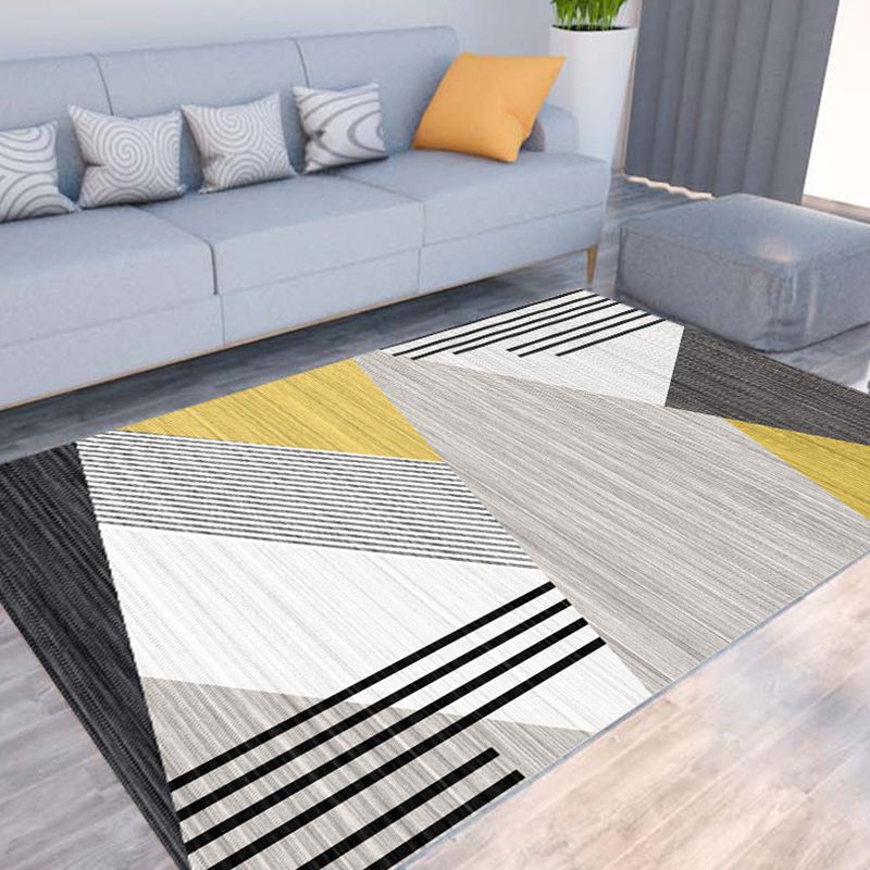 Pink Geometric Pattern Rug Modern Polyester Area Carpet Anti-Slip Washable Rug for Home Decor