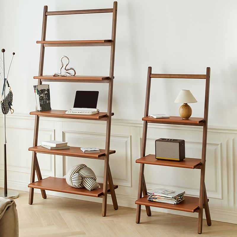 Modern Style Open Back Bookshelf Ladder Wooden Bookcase for Home Office