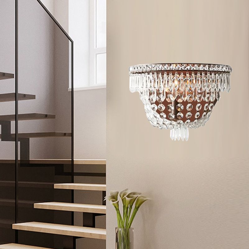 Crystal Beaded Sconce Traditional Style 1 Light Living Room Wall Lighting Idea in Brown