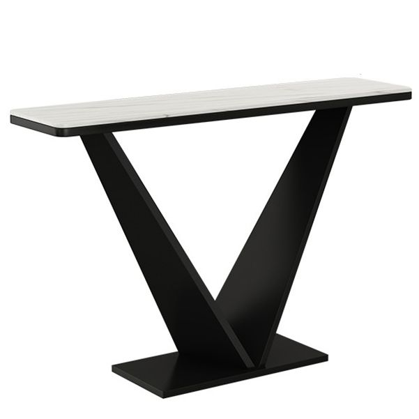 Contemporary Rectangle Console Table with Black Iron Pedestal Base for Hall