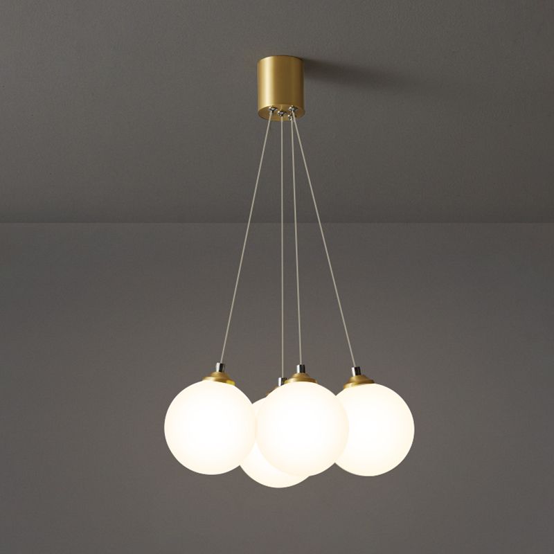 Moderne modische Globus Hanging Lampe Kupfer Innenheizlicht mit weißem Glasschatten