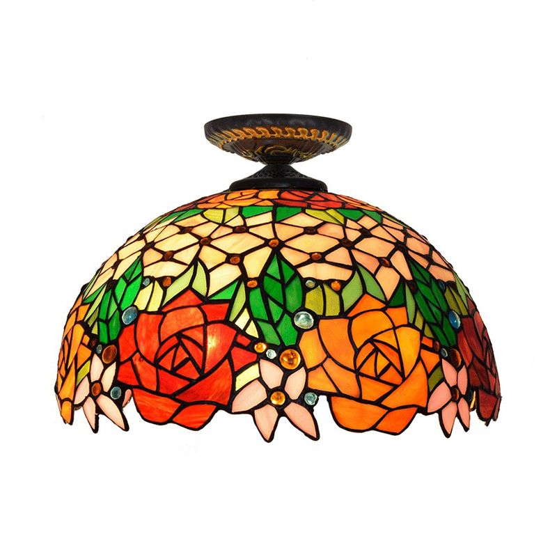 Bronze Rose/Blume Deckenlampe Tiffany 1 Birne Multicolored Buntglas-Unterputz Beleuchtung