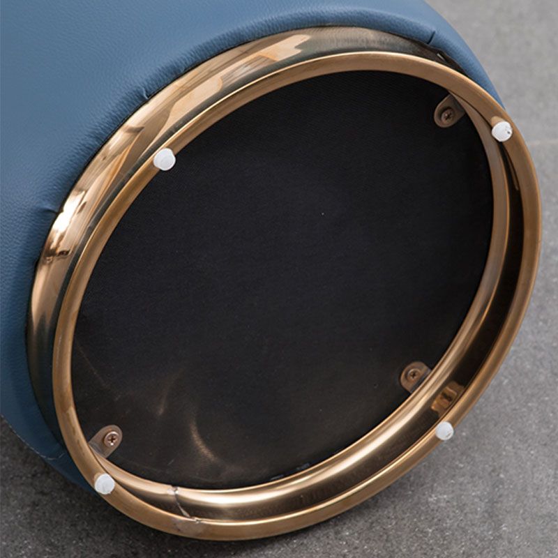 Glam Round Shape Ottoman Genuine Leather Upholstered Standard