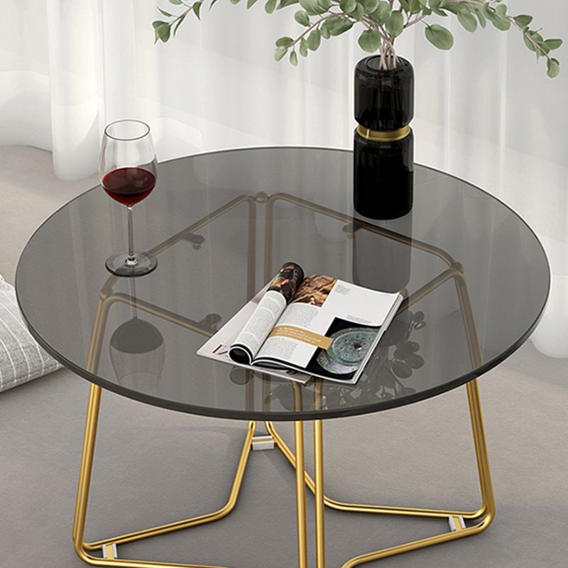 Modern 11.8" H Round Glass Coffee Table Iron Abstract Cocktail Table