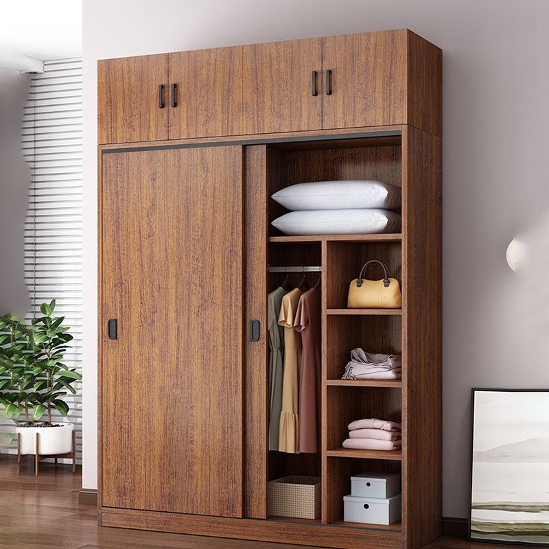 Artificial Wood Wardrobe Brown Wardrobe with Sliding Doors for Bedroom