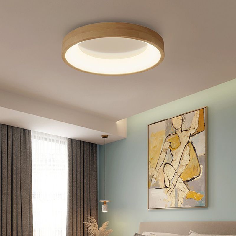 Wood Circle Shape Flush Mount Minimalism Metal Ceiling Flush Mount for Living Room