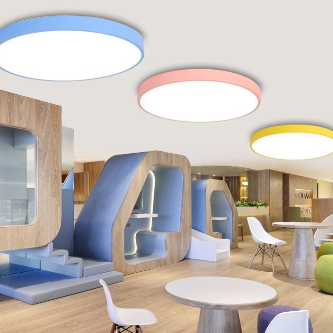 Round Shade Metal Flush Mount Llight Nordic Macarons Style 1 Head Flush Mount