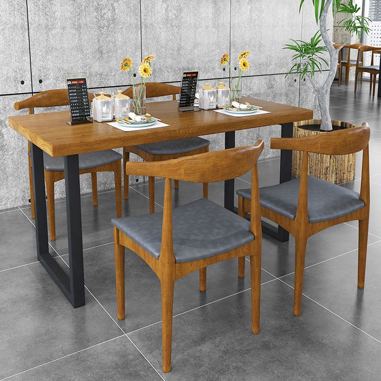 Rechteck Holzfarbe Esstisch Massivholz Tisch mit doppelter Sockel