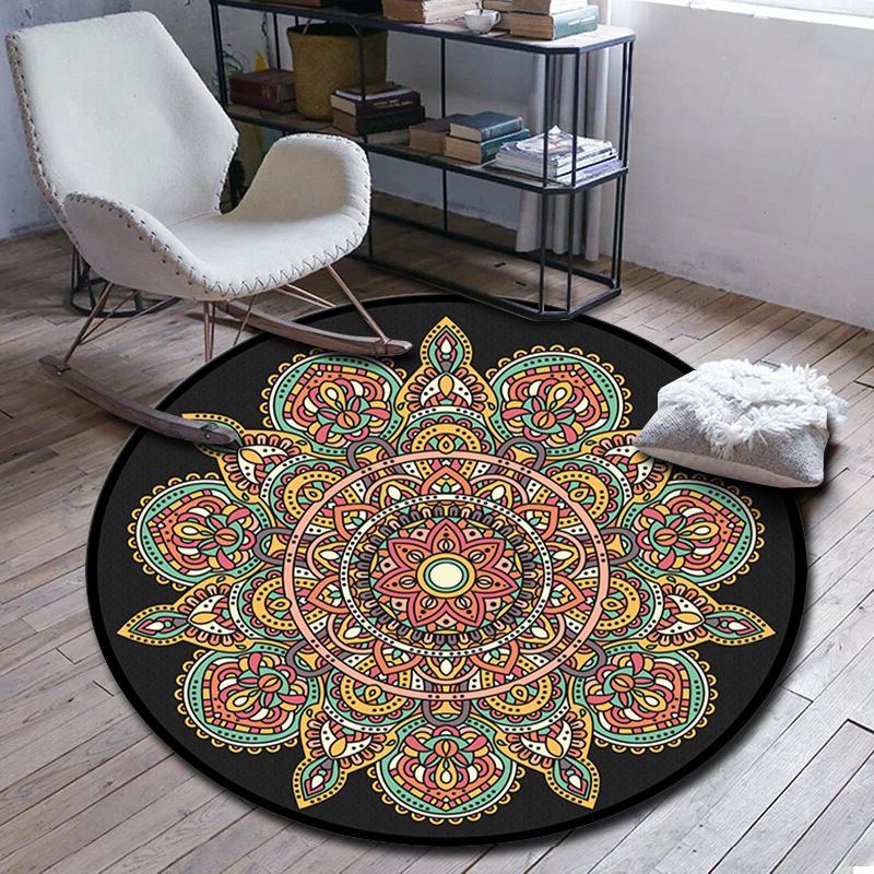 Folks Multicolor Mandala Rug Synthetics Moroccan Rug Machine Washable Non-Slip Pet Friendly Carpet for Living Room