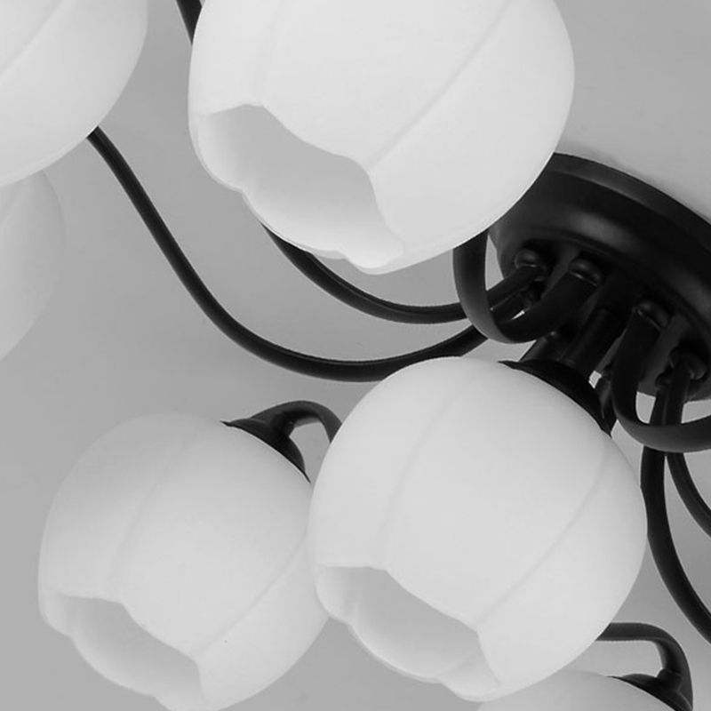 Glass Spherical Semi-Flush Mount Light Simple Living Room Ceiling Light in Black