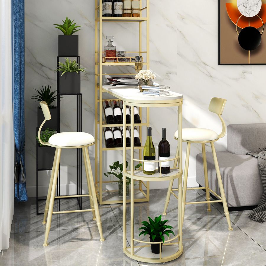 1/3 Pieces Glam Gold Granite Top Metal Frame Indoor Bar Table Set