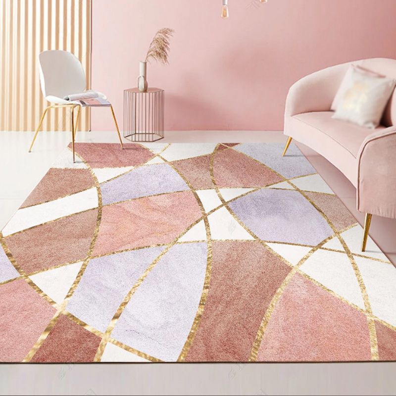 Orange Modern Rug Polyester Color Block Rug Non-Slip Backing Rug for Living Room