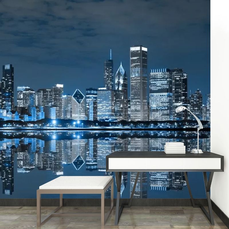 Photography River and Buildings Mural Extra Large Wall Covering for Office Room, Made to Measure