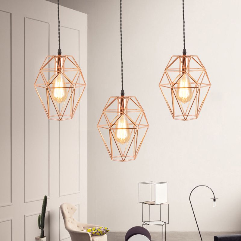 Metall geometrisch geformte hängende Lichteinfachheit 1-Licht-Esszimmer-Anhängerleuchte in Roségold
