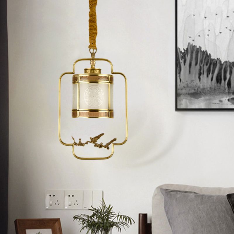 1 Light Metal Pendant Lighting Classic Style Brass Cylinder Corridor Hanging Lamp Kit