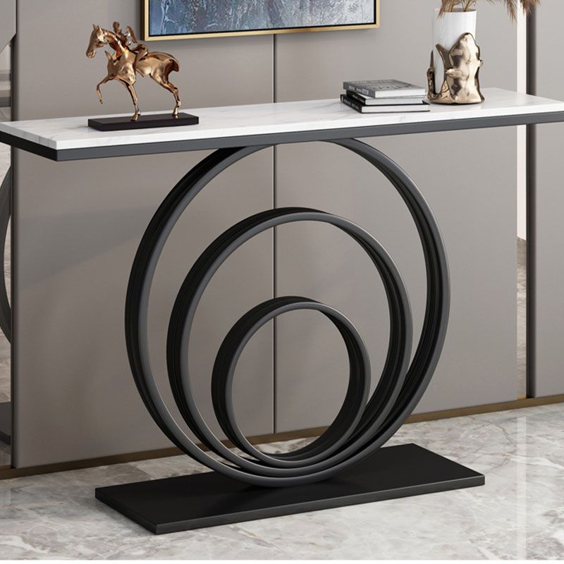 Modern Iron Console Sofa Table Rectangle Stone Console Accent Table for Hall
