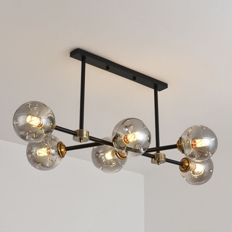 6 Ligera de la isla negra moderna Ligera de la isla del colgante de la isla esférica de la isla de vidrio Luz de techo para mesa de comedor