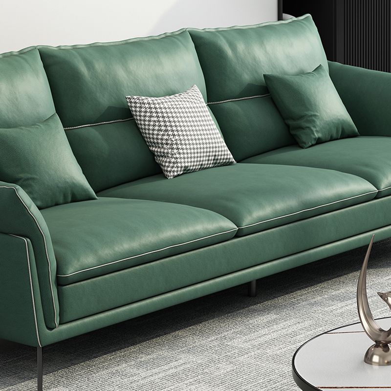 Contemporary  33.46" H Green Faux Leather Pillow Top Arm Sofa