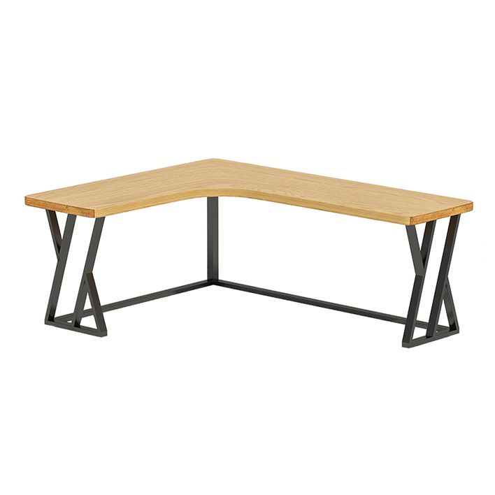 Modern Wooden Office Desk L-Shaped Home Desk with Metal Base