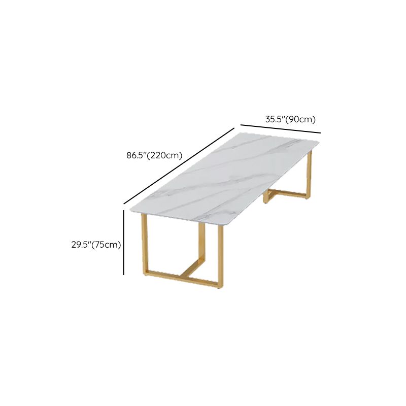 Stone Modern Style Office Desk Rectangular Shape Conference Table with 2-Legs in White