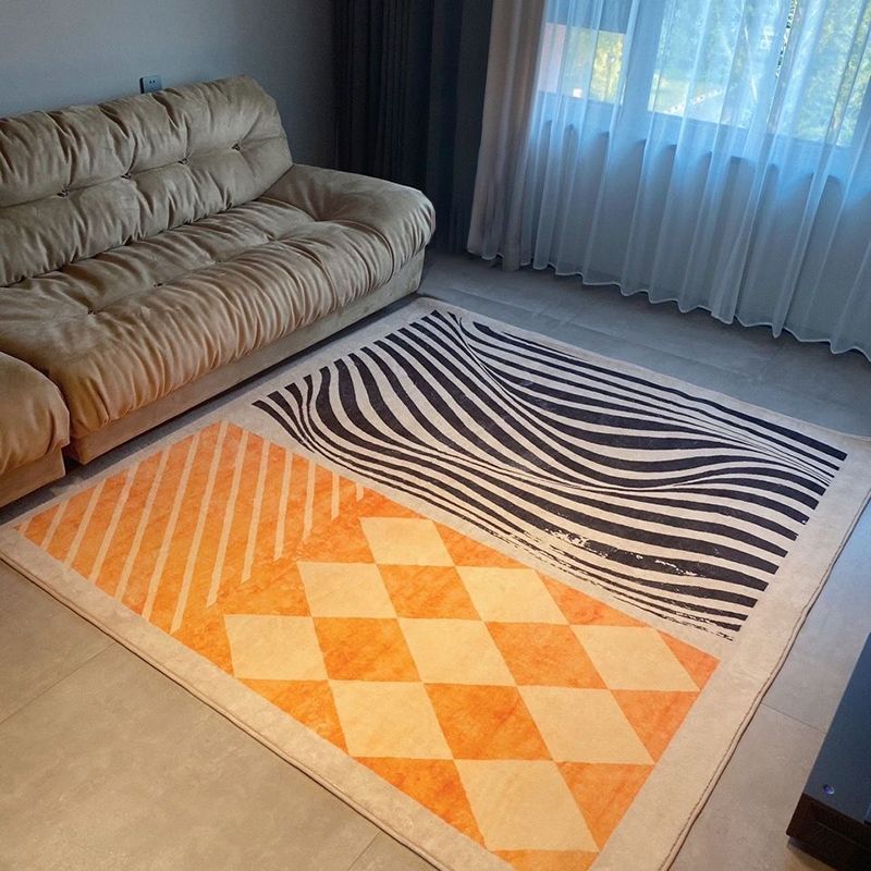 Orange Modern Carpet Polyester Graphic Area Carpet Washable Carpet for Drawing Room