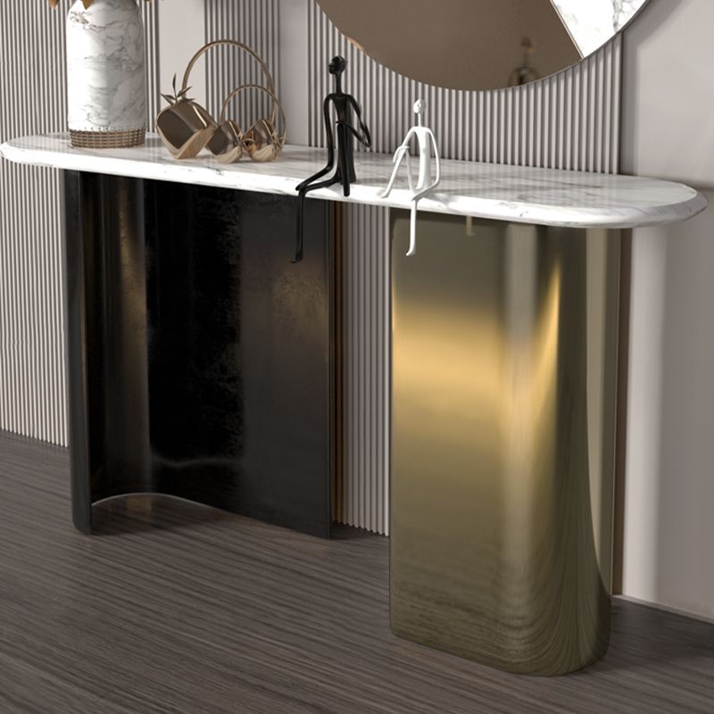 Modern Oval Console Table Metal Console Sofa Table in Black and Gold
