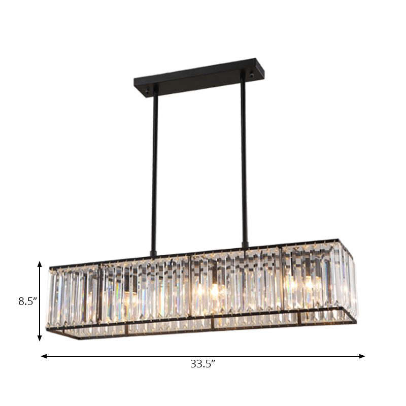 Nordic Rectangle Pendant Chandelier Crystal 3 Heads Hanging Ceiling Light in Bronze