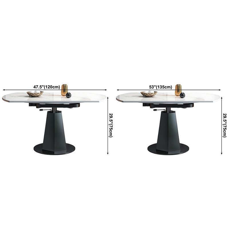 Modern Style Sintered Stone Dining Table Round Drop-Leaf Table with Pedestal