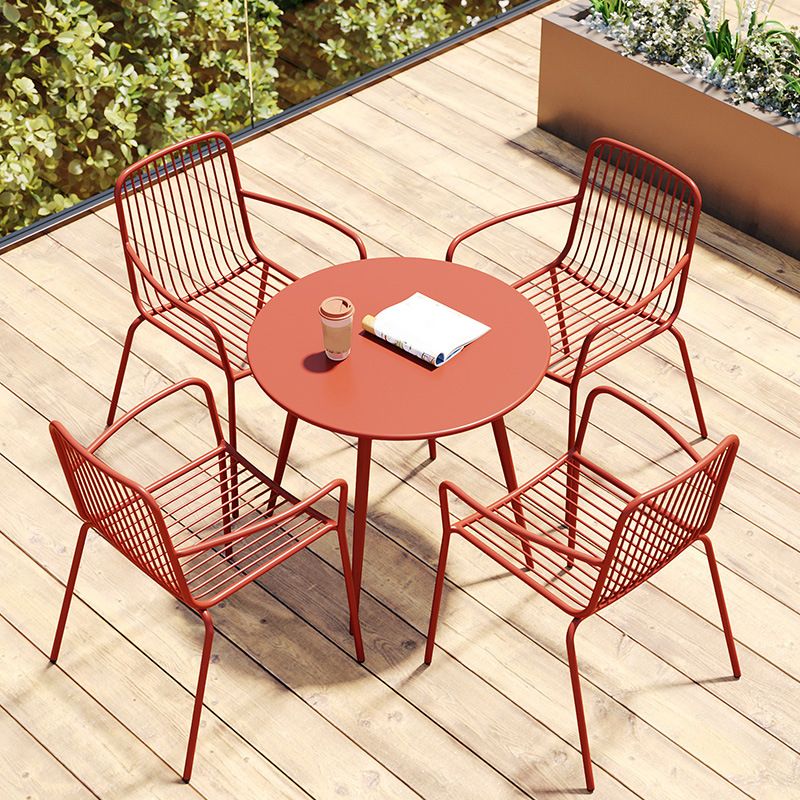 Outdoor Patio Arm Chair Metal Industrial Chairs with Slat Back