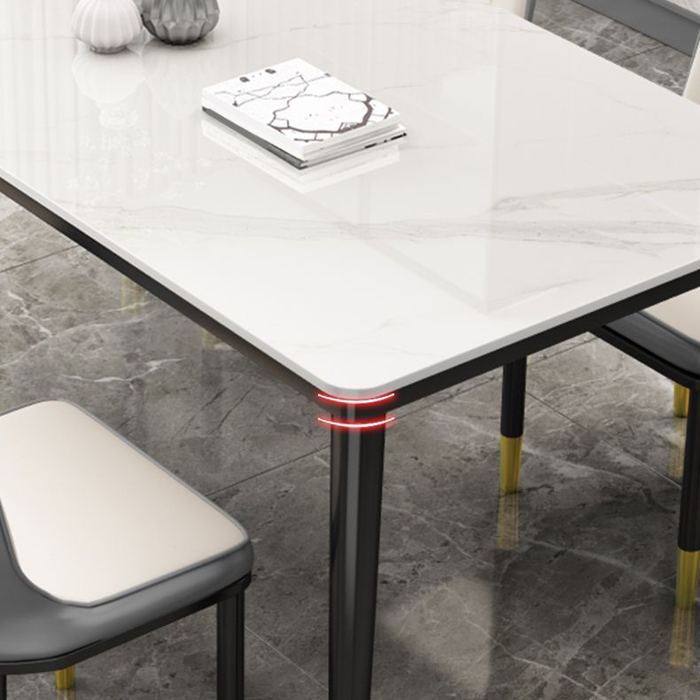 Rectangle Stone Top Dining Table Glam Style Kitchen Dining Table with 4 Legs