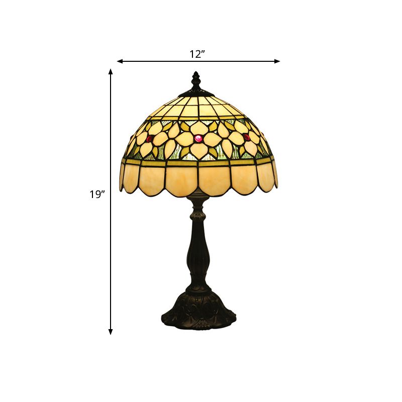 Mediterranean Dragonfly/Star/Tulip Nightstand Lamp Single Head Stained Glass Table Light in Bronze for Bedside