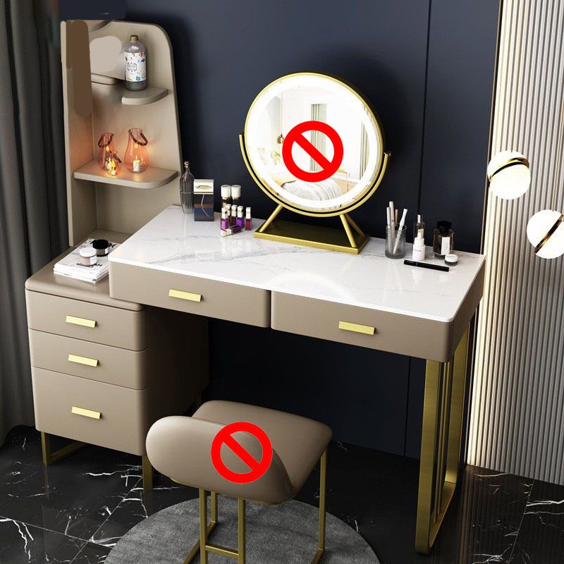 Luxurious Stone Top Makeup Vanity Table Stool Set 51.18" H 5-Drawer Dresser