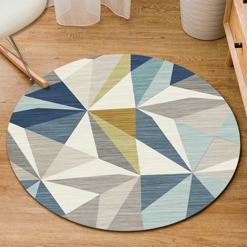 Stylish Geometry Pattern Rug Contemporary Round Rug Polyester Washable Carpet for Home Decoration
