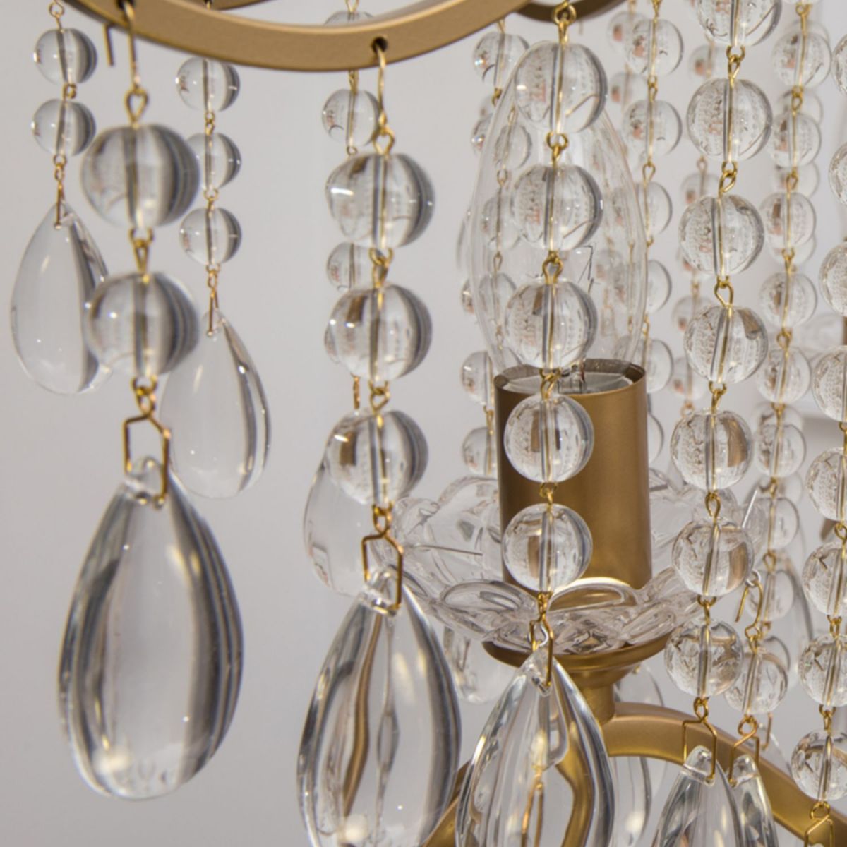 Retro Candlestick Chandelier 6 Heads Iron Hanging Lamp in Gold with Crystal Decoration