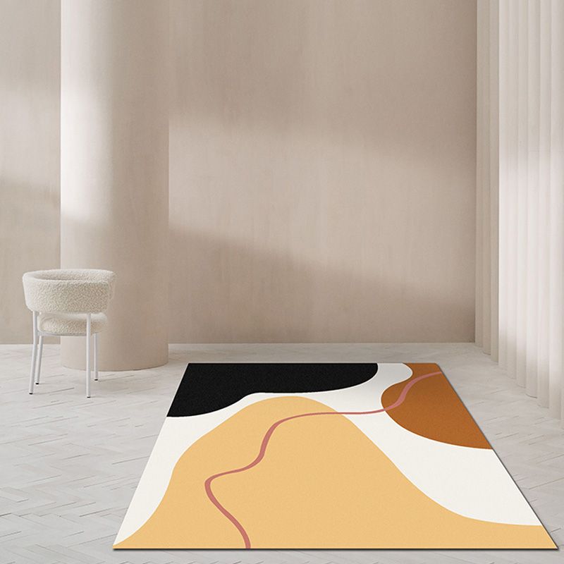 Modernist Colorblock Rug Beige and Yellow Polyester Rug Non-Slip Backing Washable Pet Friendly Carpet for Bedroom