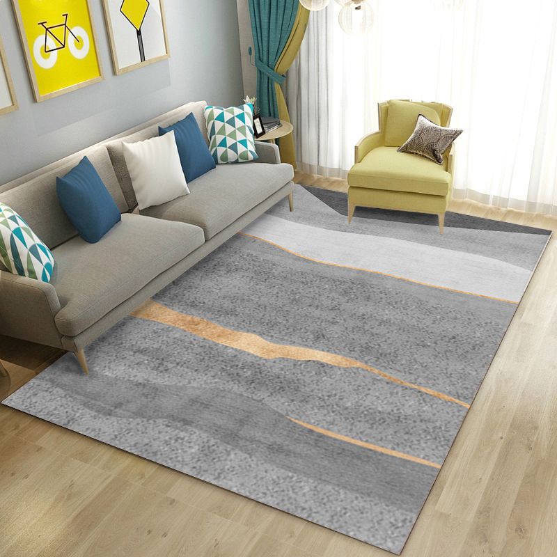 Grey Modern Carpet Polyester Graphic Carpet Stain Resistant Carpet for Living Room