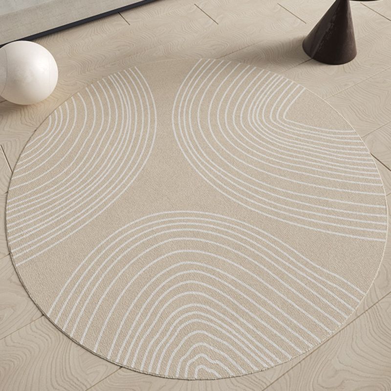 Round White Tone Home Decor Carpet Nordic Abstract Printed Area Rug Polyester with Easy Care Rug