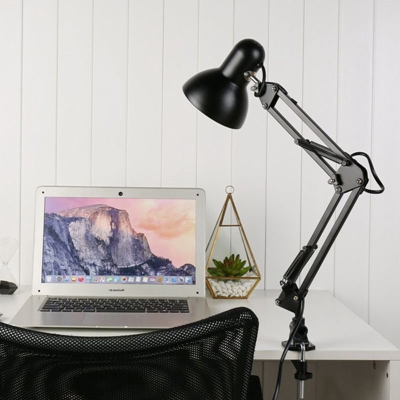 Modern Stylish 1 Bulb Desk Lamp with Metal Shade Black/White Adjustable Domed Reading Book Light for Bedroom