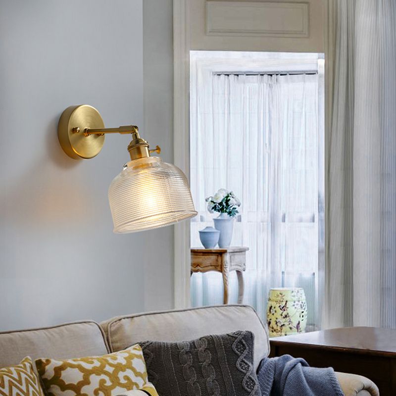 Brass Contemporary Armed Wall Mounted Light Fixture 1-Light Glass Sconce Light for Bedroom