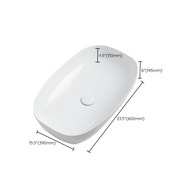 Contemporary Bathroom Sink Porcelain Solid Color Rectangular Vessel with Pop-Up Drain