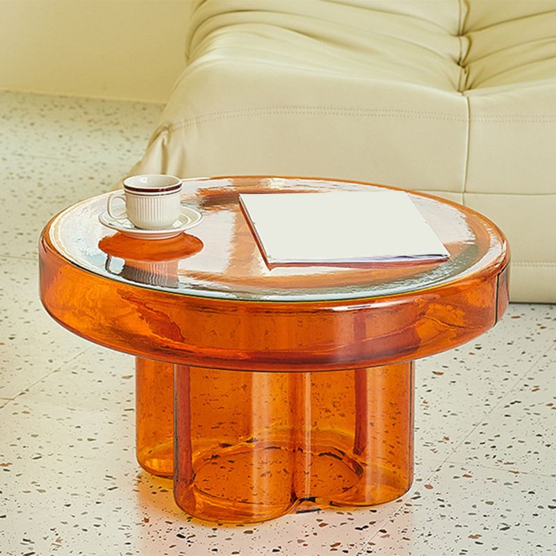 Modern Clear Glass Coffee Table Pedestal Round Simple Cocktail Table