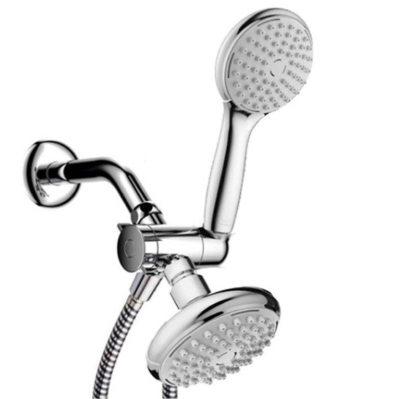 Silver Dual Shower Head with Diverter Adjustable Spray Pattern Wall-Mount Showerhead
