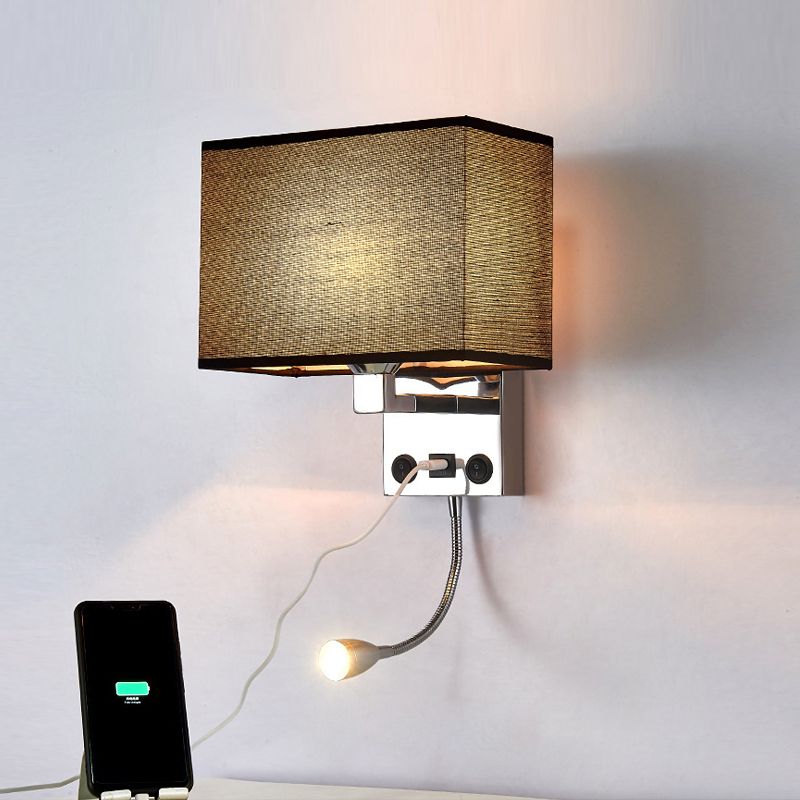 Contemporary Metal Reading Wall Light 10" Wide Wall Sconce with Natural Burlap