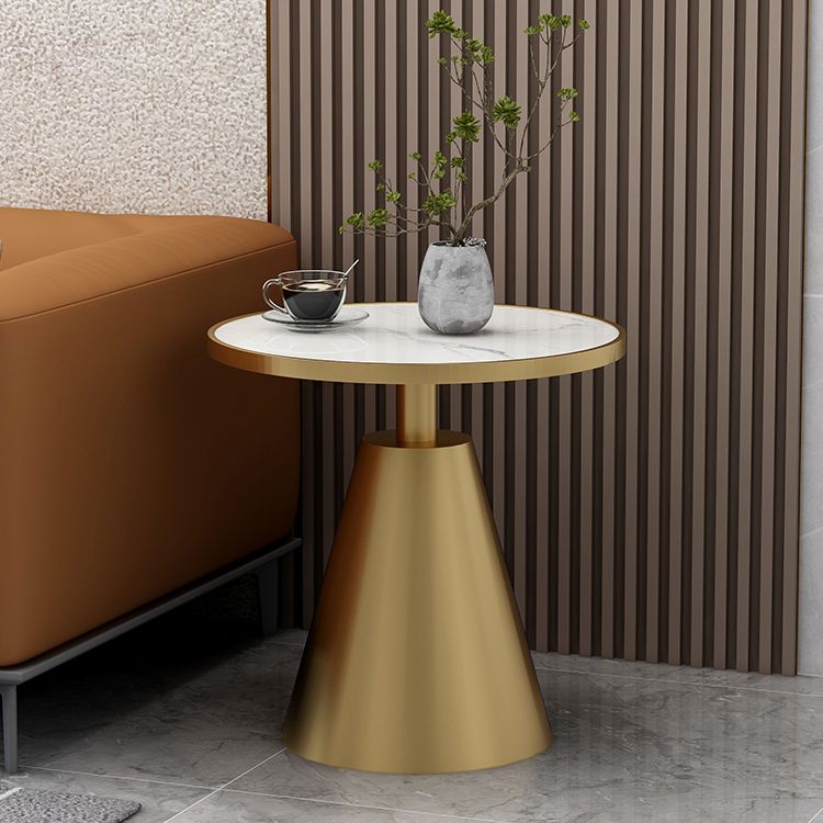 Contemporary Round Slate Top Side Table Metal Pedestal End Table