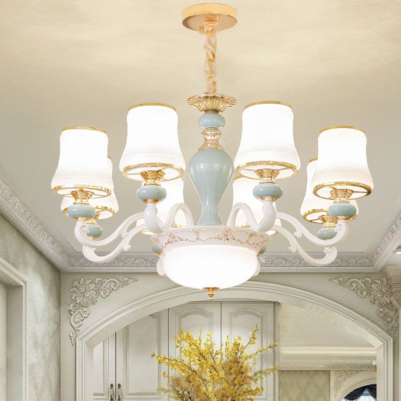 Opaline Glass Flared Chandelier Lamp Modernist Down Lighting Pendant in Light Blue