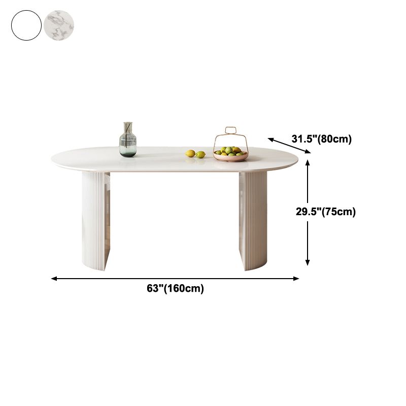 Eigentijdse witte standaard eettafel Keukeneettafel met dubbele voetstukonderstellen