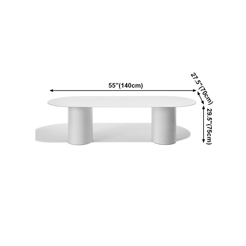 Modern Solid Wood Table for Restaurant Oval Dining Table in White with Double Pedestal