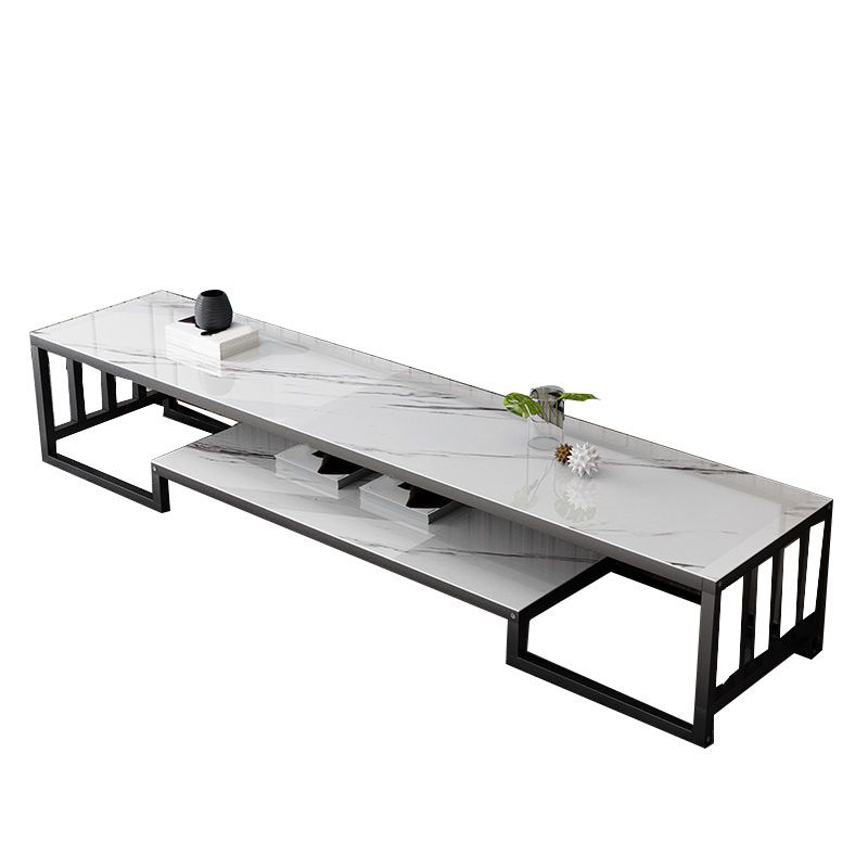 Glass TV Media Console Open Storage TV Console for Living Room